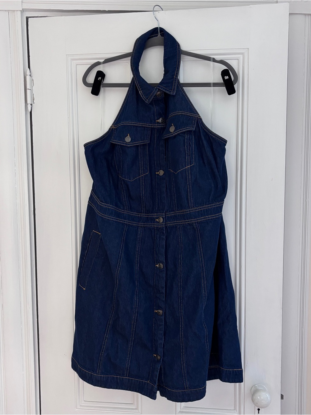 Size 20 Classic Dark Blue Denim Halter Backless Dress